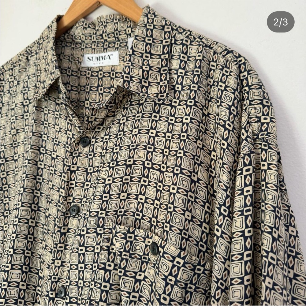 Vintage Silk Abstract Button Down Blouse Shirt VTG XL Summa Silky Oversized - Picture 4 of 11